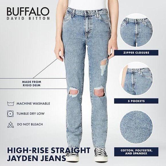 Buffalo by David Bitton Hi-Rise Straight/Jayden Stretch Jeans | Torn | Size 26 - Picture 4 of 4